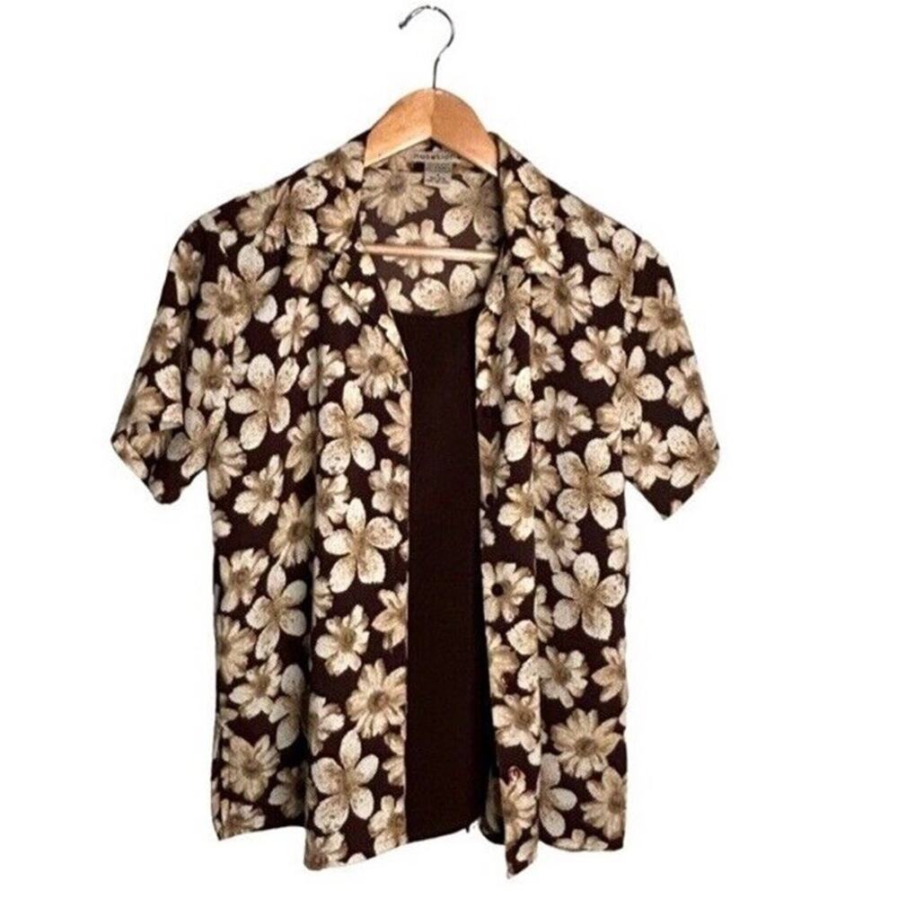 Notations Hawaiian Button Up Small Tropical Blouse Floral Y2K Vintage